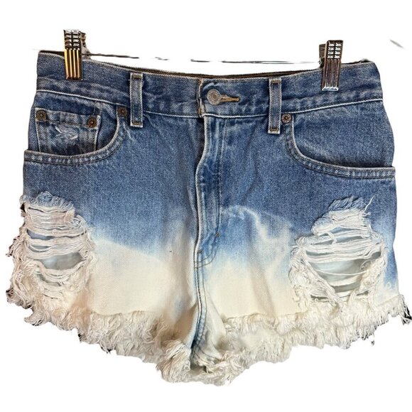 Levi's Cut Off Denim Jean Shorts 2 Tone Distressed High Rise Boho Size S - Picture 1 of 3